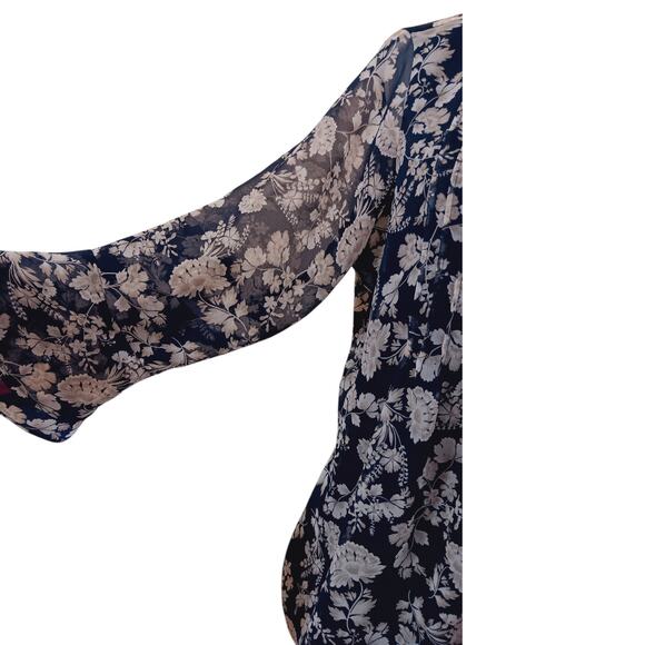 CHARTER CLUB Boho‎ Blouse Peasant Top S Flowy Pin Tucks Floral Cottagecore Blue - Picture 4 of 9